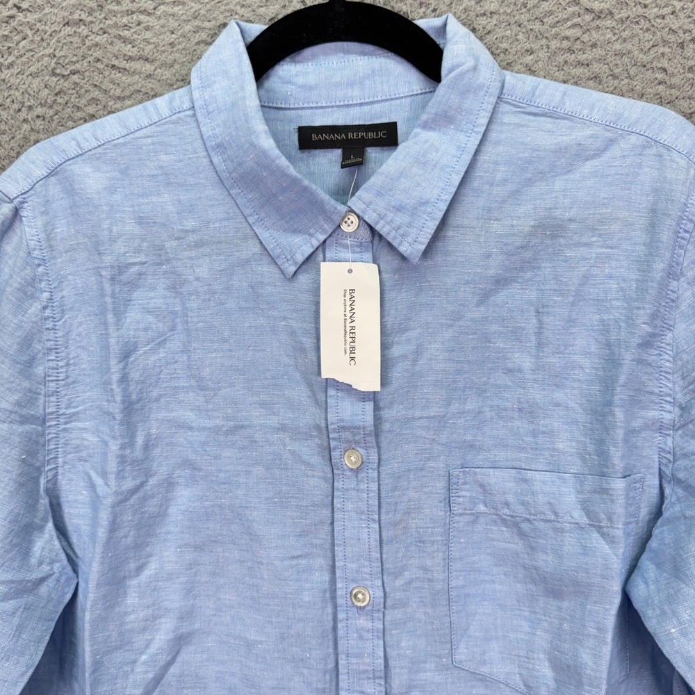 Banana Republic Shirt Mens L Blue Linen Blend Preppy Office Business Beach Light - Picture 1 of 10